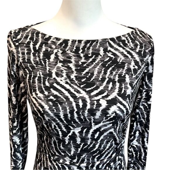 Ralph Lauren Zebra Print Dress Long Sleeve Black White Stretch Abstract Size 6 - Picture 4 of 13